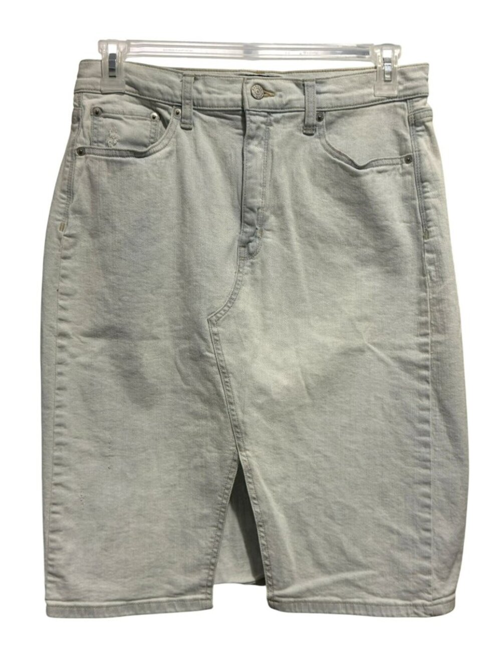 Banana Republic Denim Knee Lengh Skirt Sz 10 Cotton Lt Wash Front Vent Preppy
